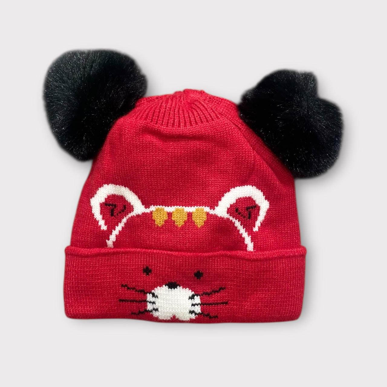 Baby/Toddler Winter Cap – Blue Knit Beanie with Bear-Ear Pom Poms