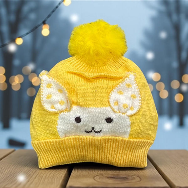 Knitted Kids Winter Cap with Bunny Ears & Pom-Pom