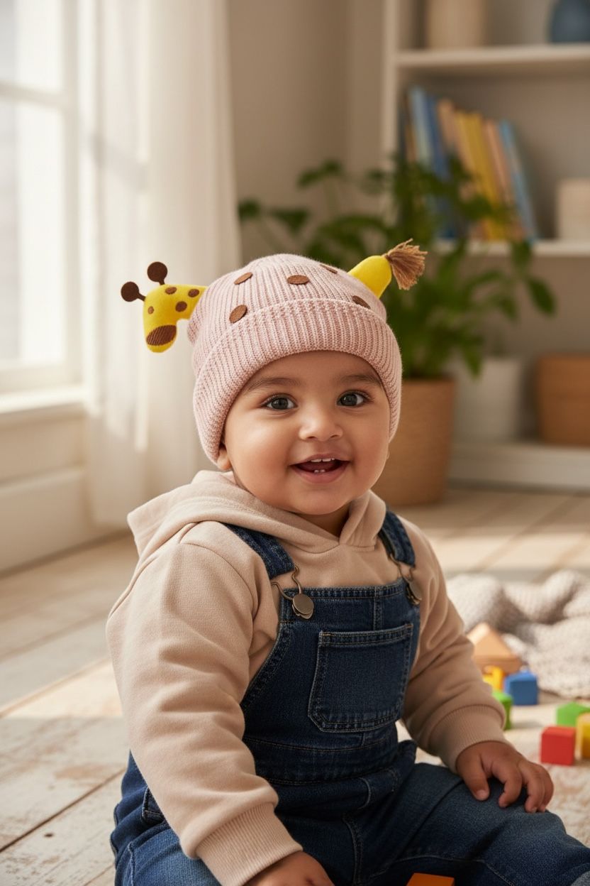 Soft Woolen Baby Cap for Boys & Girls – Giraffe Ear Cartoon Cap