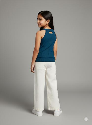 Girls Teal Halter Neck Top with Metal Ring Detail – Stylish Party & Casual Wear