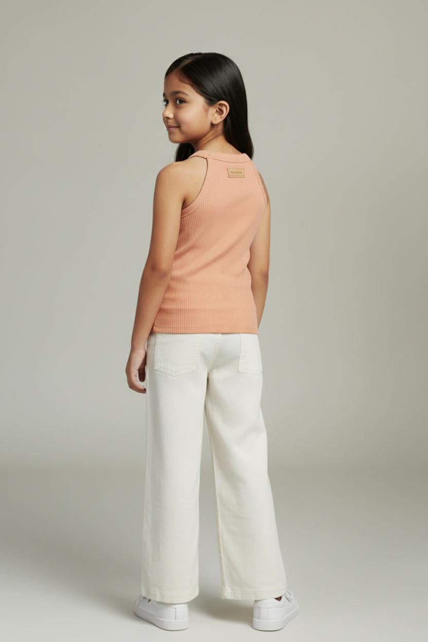 Girls Peach Halter Neck Top with Metal Ring Detail – Stylish Party & Casual Wear