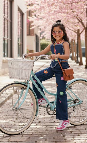 Girls Floral Appliqué Denim Co-ord Set – Trendy Wide-Leg Jeans & Frayed Denim Top | Stylish Kids Fashion Outfit