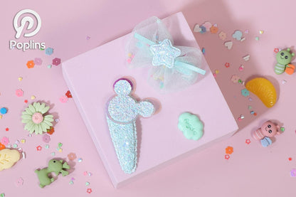 Blue Bow Set of Girls Glitter Hair Clips – Sparkle Kids Party Accessories