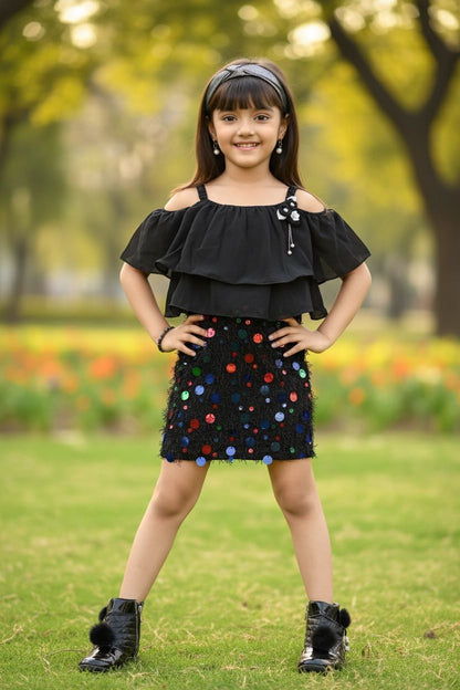 Black Midnight Sparkle Layered Party Sequin Dress