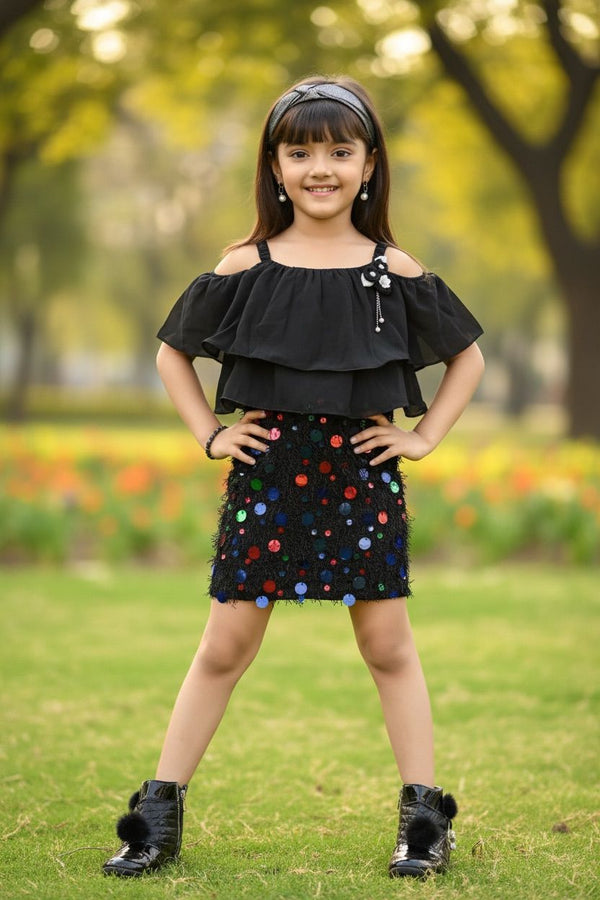 Black Midnight Sparkle Layered Party Sequin Dress