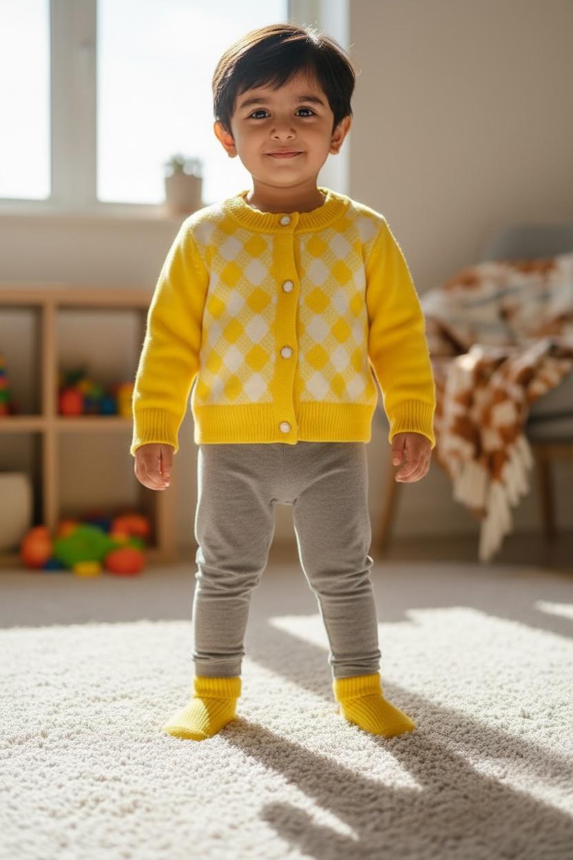 Yellow Argyle Knit Sweater Baby Cardigan