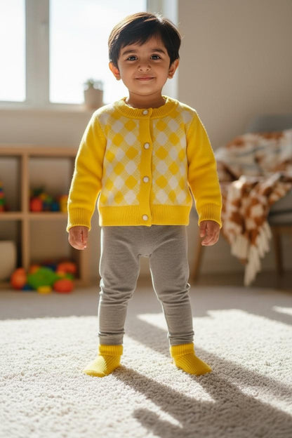 Yellow Argyle Knit Sweater Baby Cardigan