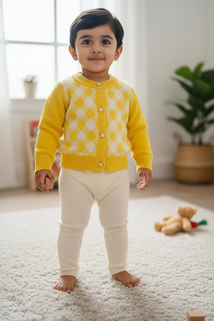 Yellow Argyle Knit Sweater Baby Cardigan