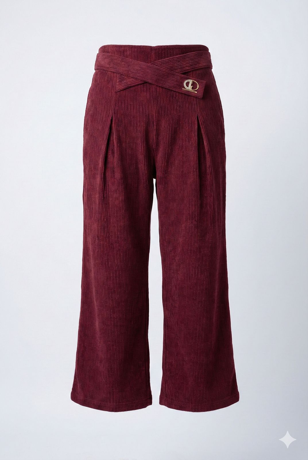 Mehroon Corduroy Palazzo Pants with Belt – Wide Leg Winter Trousers