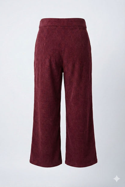 Mehroon Corduroy Palazzo Pants with Belt – Wide Leg Winter Trousers