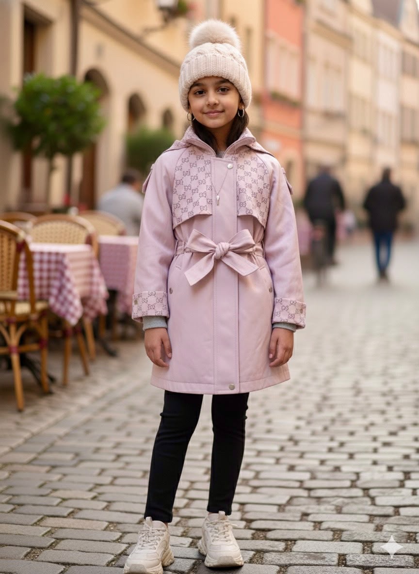 Girls Premium Beige Trench Coat – Winter Warm Long Jacket with Hood | Stylish Kids Outerwear