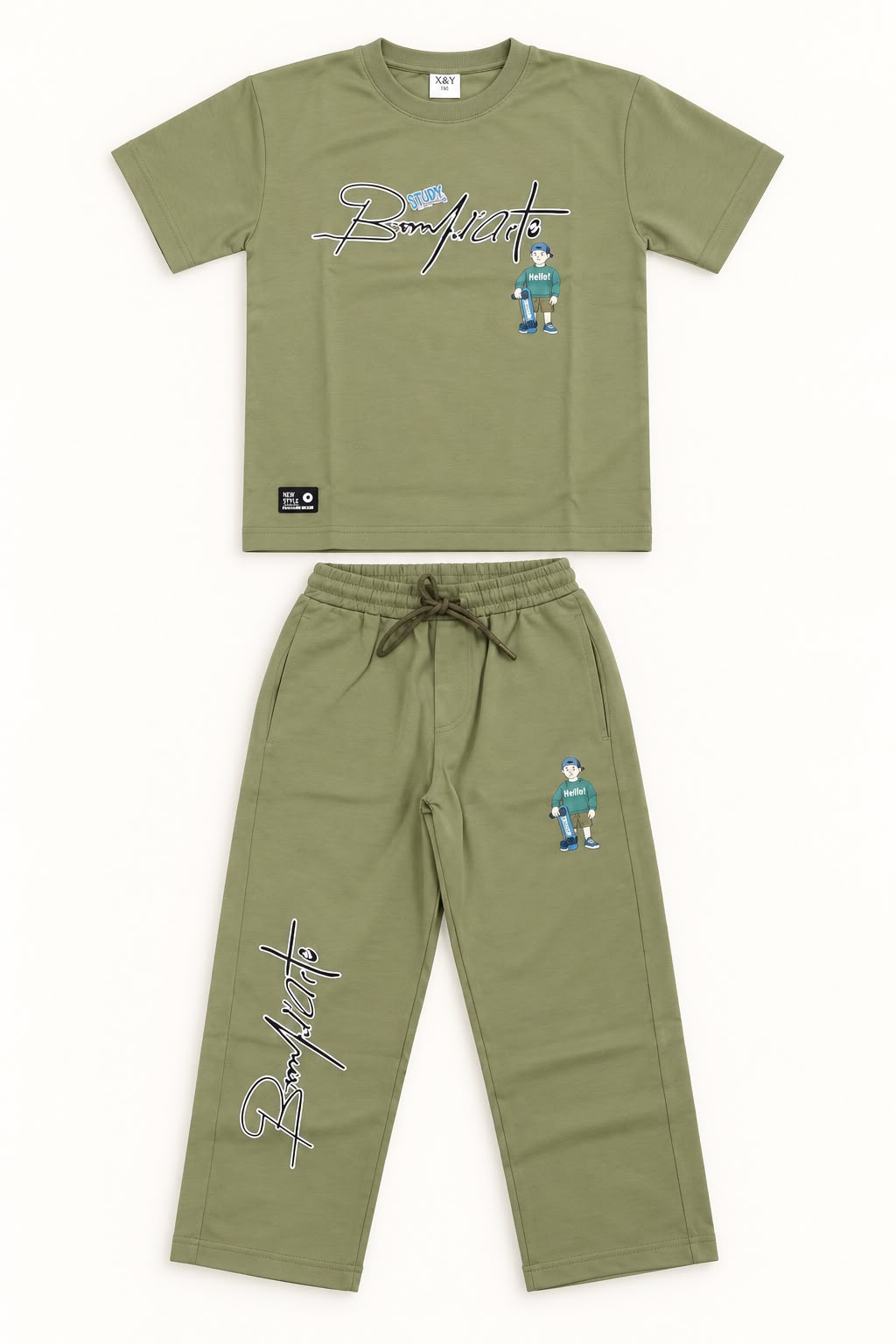 Boys Olive Green Printed Co-ord Set