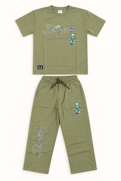 Boys Olive Green Printed Co-ord Set