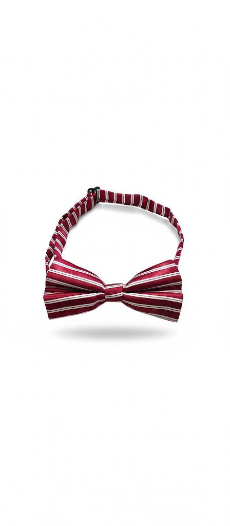 Mehroon & White stripes Bow Tie Ready to Use– Easy Wear Formal Accessory for Boys
