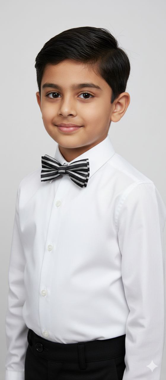 Black & White Striped Bow Tie Ready to Use– Easy Wear Formal Accessory for Boys