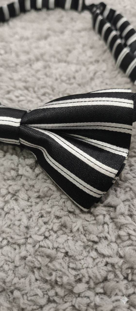 Black & White Striped Bow Tie Ready to Use– Easy Wear Formal Accessory for Boys