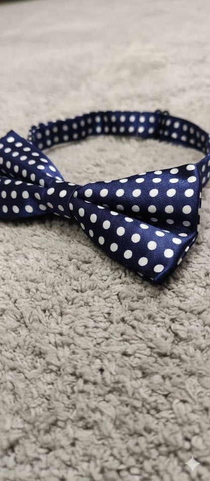 Blue & White Polka dot Bow Tie Ready to Use– Easy Wear Formal Accessory for Boys