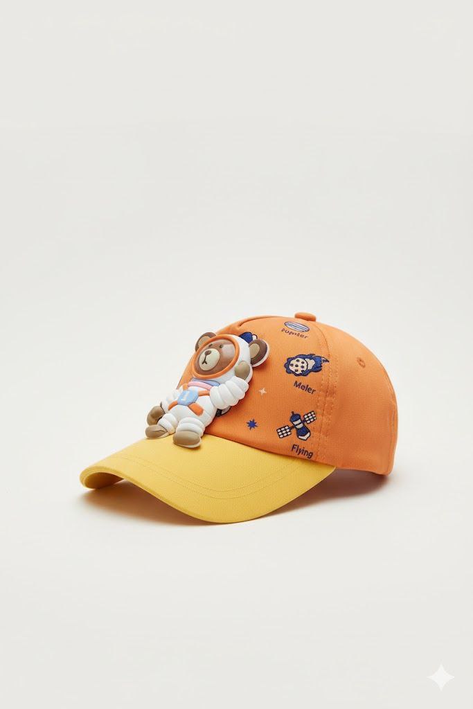 Orange-Teddy Astronaut Toy Sun Cap – Soft, Lightweight & Breathable Summer Outdoor Cap
