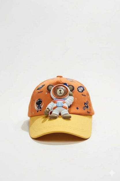 Orange-Teddy Astronaut Toy Sun Cap – Soft, Lightweight & Breathable Summer Outdoor Cap