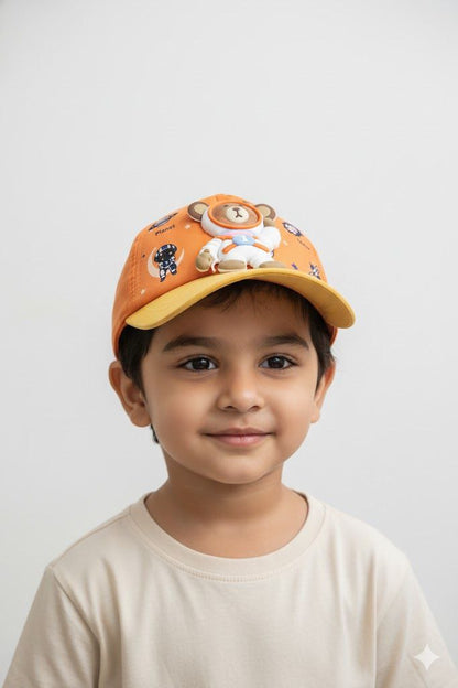 Orange-Teddy Astronaut Toy Sun Cap – Soft, Lightweight & Breathable Summer Outdoor Cap