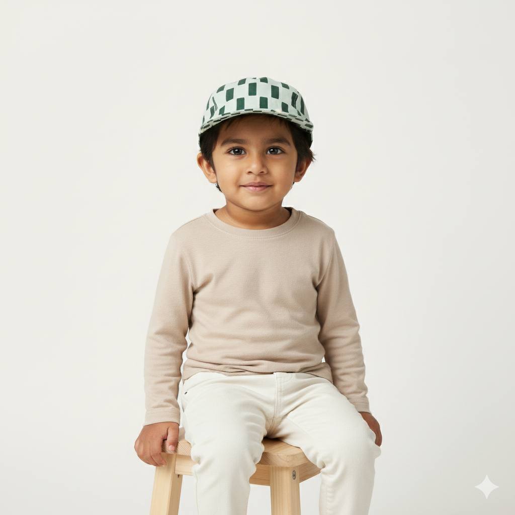 Green & White Kids Golf Cap – Soft, Lightweight & Breathable Summer Outdoor Cap