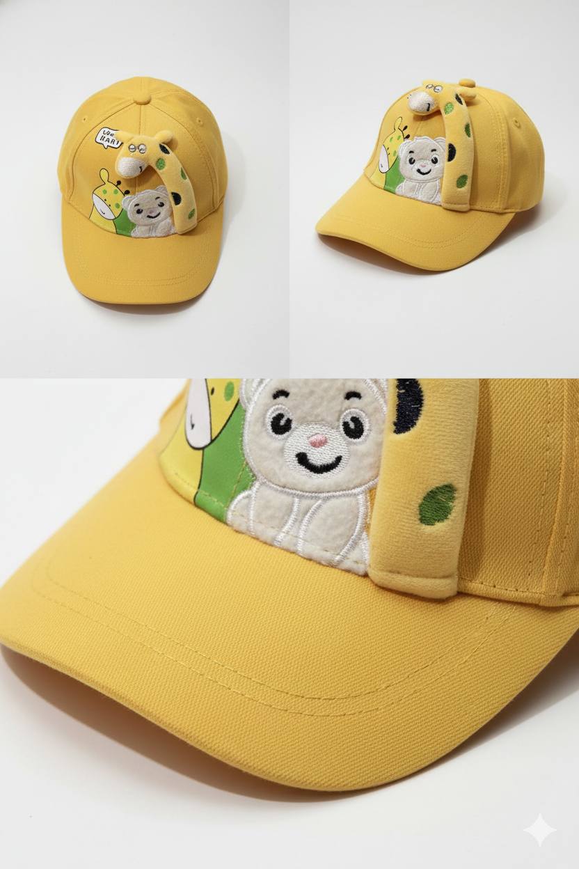 Yellow - Giraffe Puppet Toddler & Kids Sun Cap – Soft, Lightweight & Breathable Summer Outdoor Cap