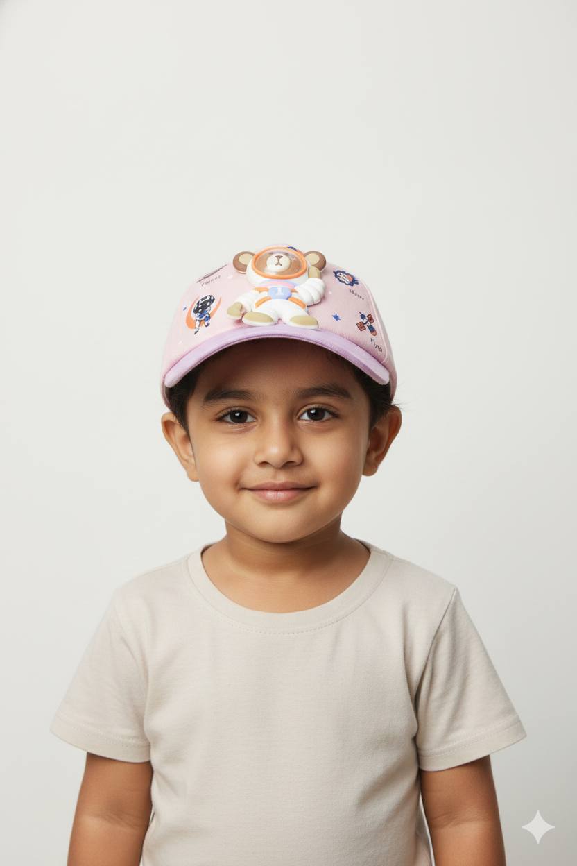 Purple-Teddy Astronaut Toy Sun Cap – Soft, Lightweight & Breathable Summer Outdoor Cap