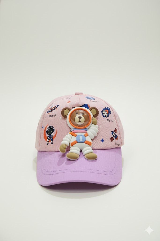 Purple-Teddy Astronaut Toy Sun Cap – Soft, Lightweight & Breathable Summer Outdoor Cap