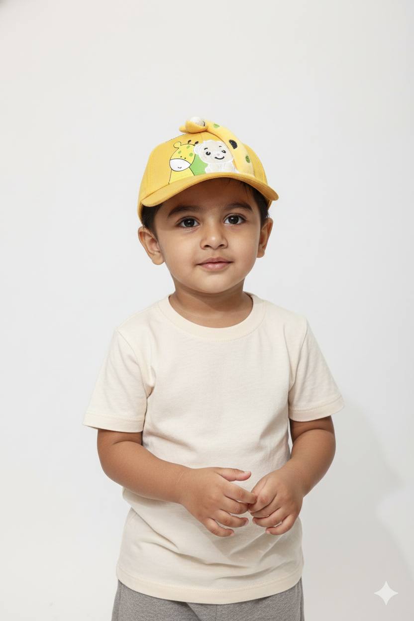 Yellow - Giraffe Puppet Toddler & Kids Sun Cap – Soft, Lightweight & Breathable Summer Outdoor Cap
