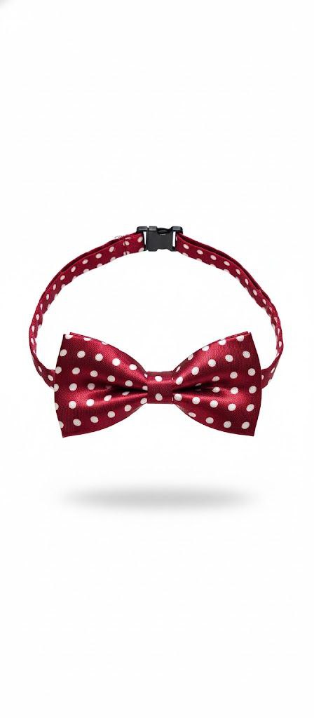 Mehroon & White Polka Dot Bow Tie Ready to Use– Easy Wear Formal Accessory for Boys
