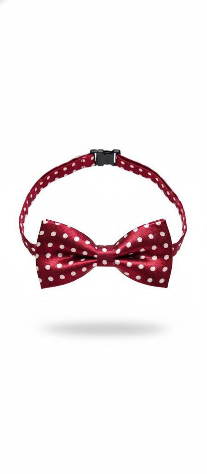 Mehroon & White Polka Dot Bow Tie Ready to Use– Easy Wear Formal Accessory for Boys