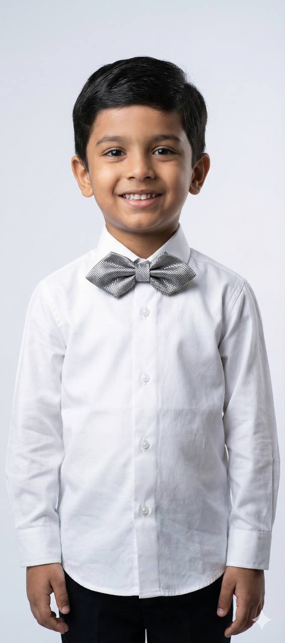 Silver Grey Bow Tie Ready to Use– Easy Wear Formal Accessory for Boys