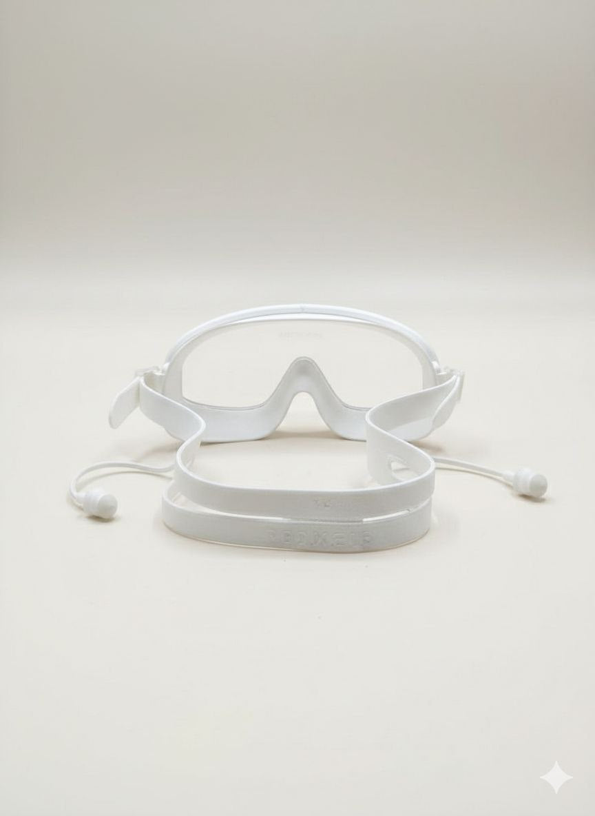 White Unisex Swimming Goggles With Ear Plugs – Clear Vision, Leak-Proof, Anti-Fog Eye Protection