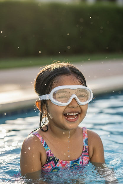 White Unisex Swimming Goggles With Ear Plugs – Clear Vision, Leak-Proof, Anti-Fog Eye Protection