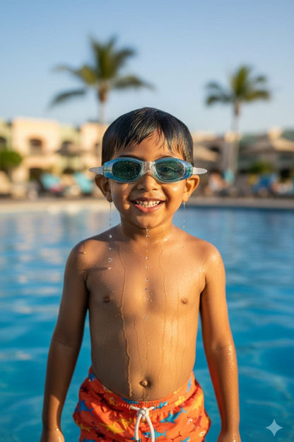 Blue White Unisex Swimming Goggles – Clear Vision, Leak-Proof, Anti-Fog Eye Protection