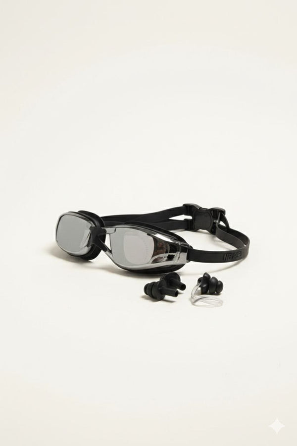 Black Unisex Swimming Goggles With Ear Plugs – Clear Vision, Leak-Proof, Anti-Fog Eye Protection