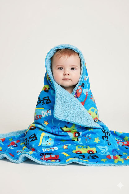 Blue Multi colour Car Print Ultra-Soft Infant Blanket – Cozy & Gentle for Newborns