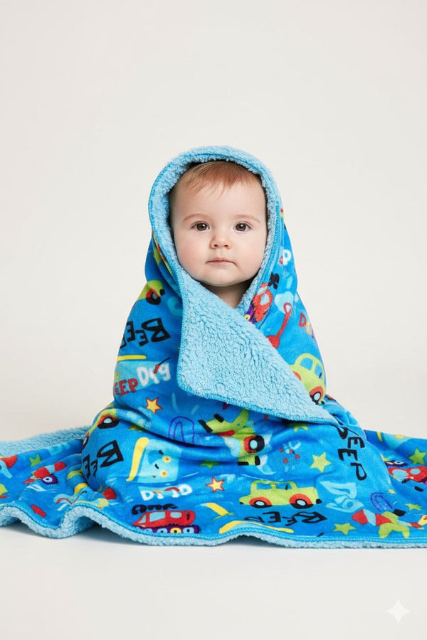 Blue Multi colour Car Print Ultra-Soft Infant Blanket – Cozy & Gentle for Newborns