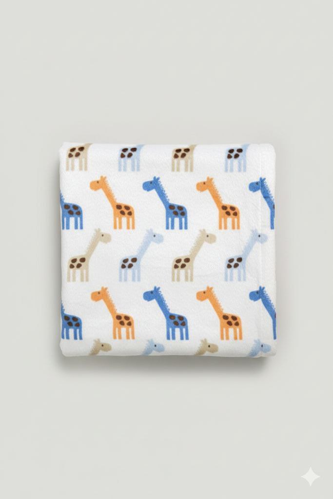 Blue and White Girraffe Ultra-Soft Infant Blanket – Cozy & Gentle for Newborns