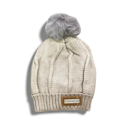 Kids Woolen Winter Cap – Red | Faux Fur Pom & Badge Detail