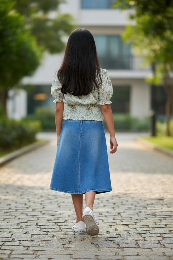 Girls Blue Floral Off-Shoulder Smocked Top – Cute & Trendy Summer Wear (Copy)