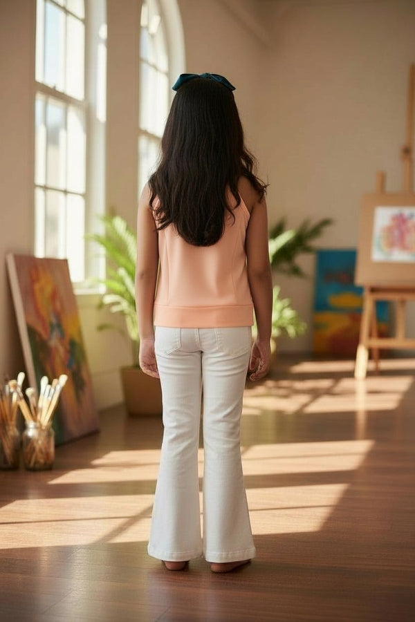 Girls Peach Halter Neck Top with Metal Ring Detail – Stylish Party & Casual Wear