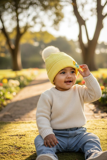 Soft Knitted Yellow Baby Beanie – Warm & Cute