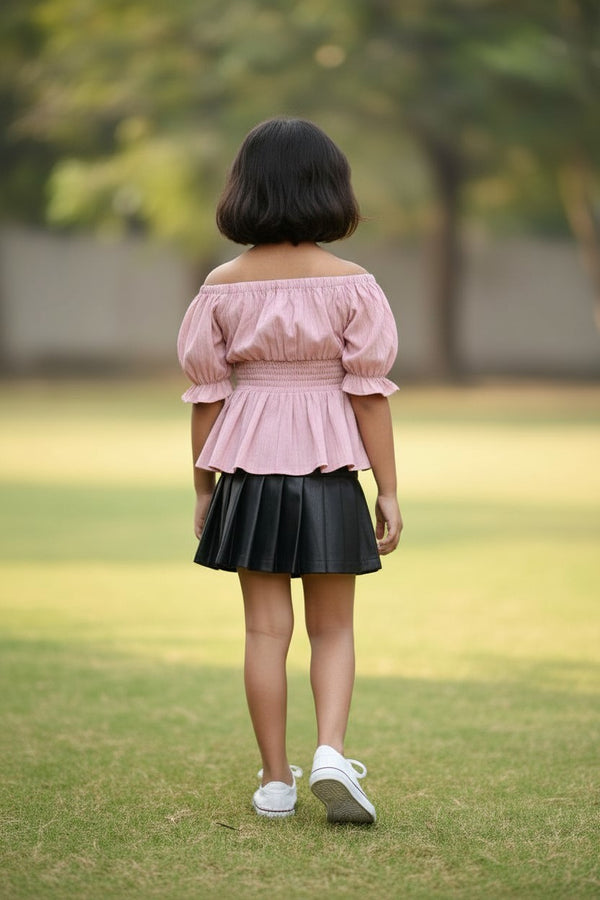 Girls Pink Puff Sleeve Smocked Peplum Top – Cute Summer & Party Wear