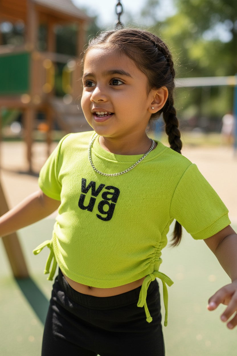 Girls Green WAUG Embellished Top – Stylish Casual Wear