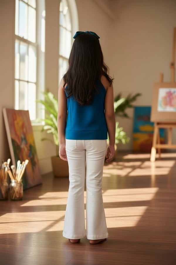 Girls Teal Halter Neck Top with Metal Ring Detail – Stylish Party & Casual Wear