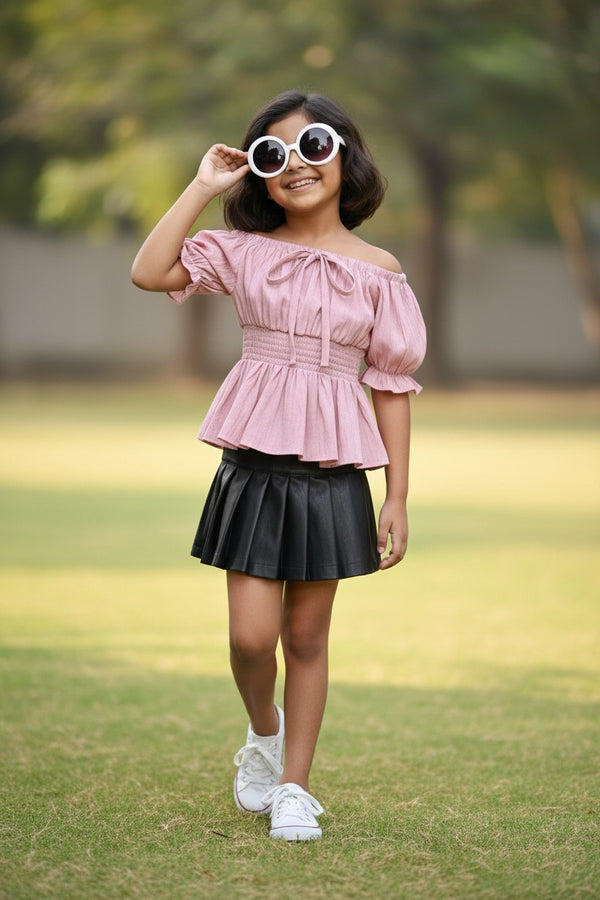 Girls Pink Puff Sleeve Smocked Peplum Top – Cute Summer & Party Wear